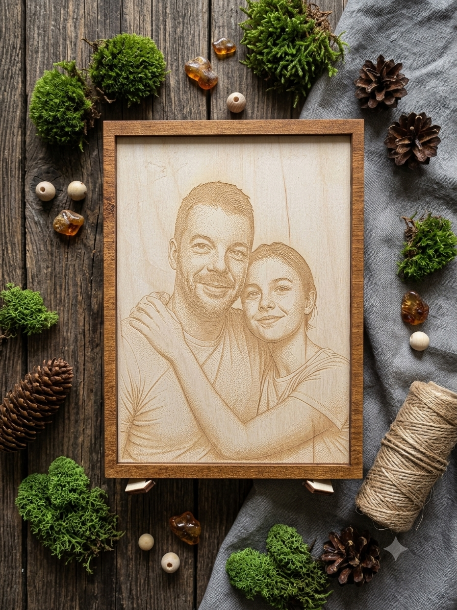 Portret ze zdjęcia wypalany w drewnie - obrazek 3