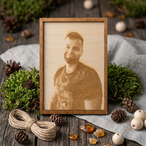 Drewniany portret ze zdjęcia – prezent na Dzień Ojca