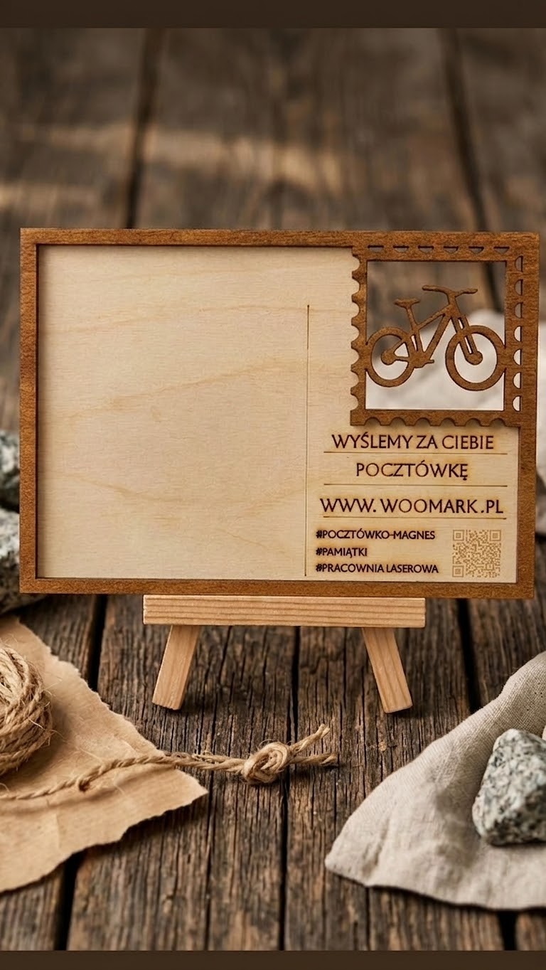 Drewniana pocztówka magnetyczna Rower górski