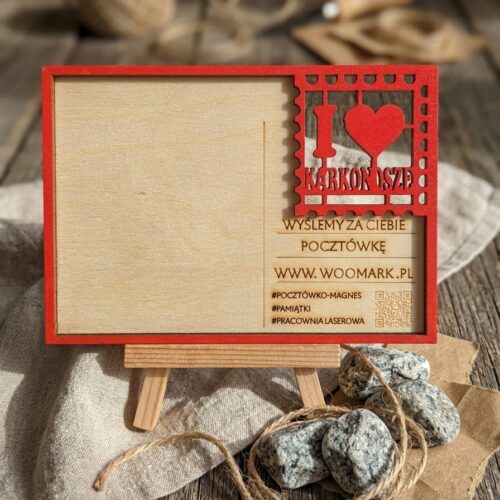 Drewniana pocztówka magnetyczna I love Karkonosze